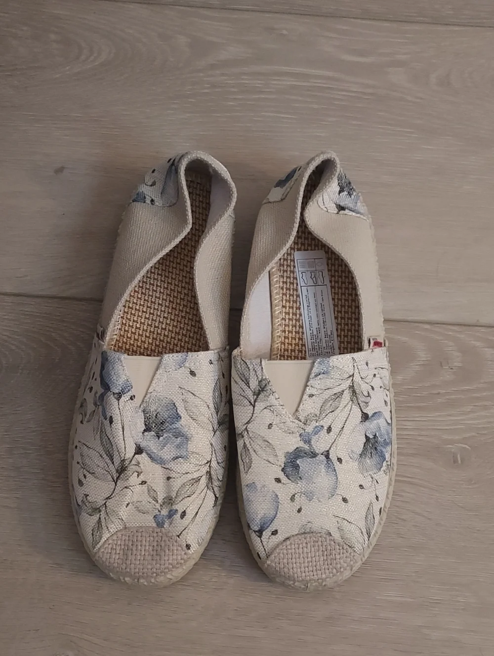 Women’s Cream Canvas Slip-On Espadrilles with Blue Floral Print